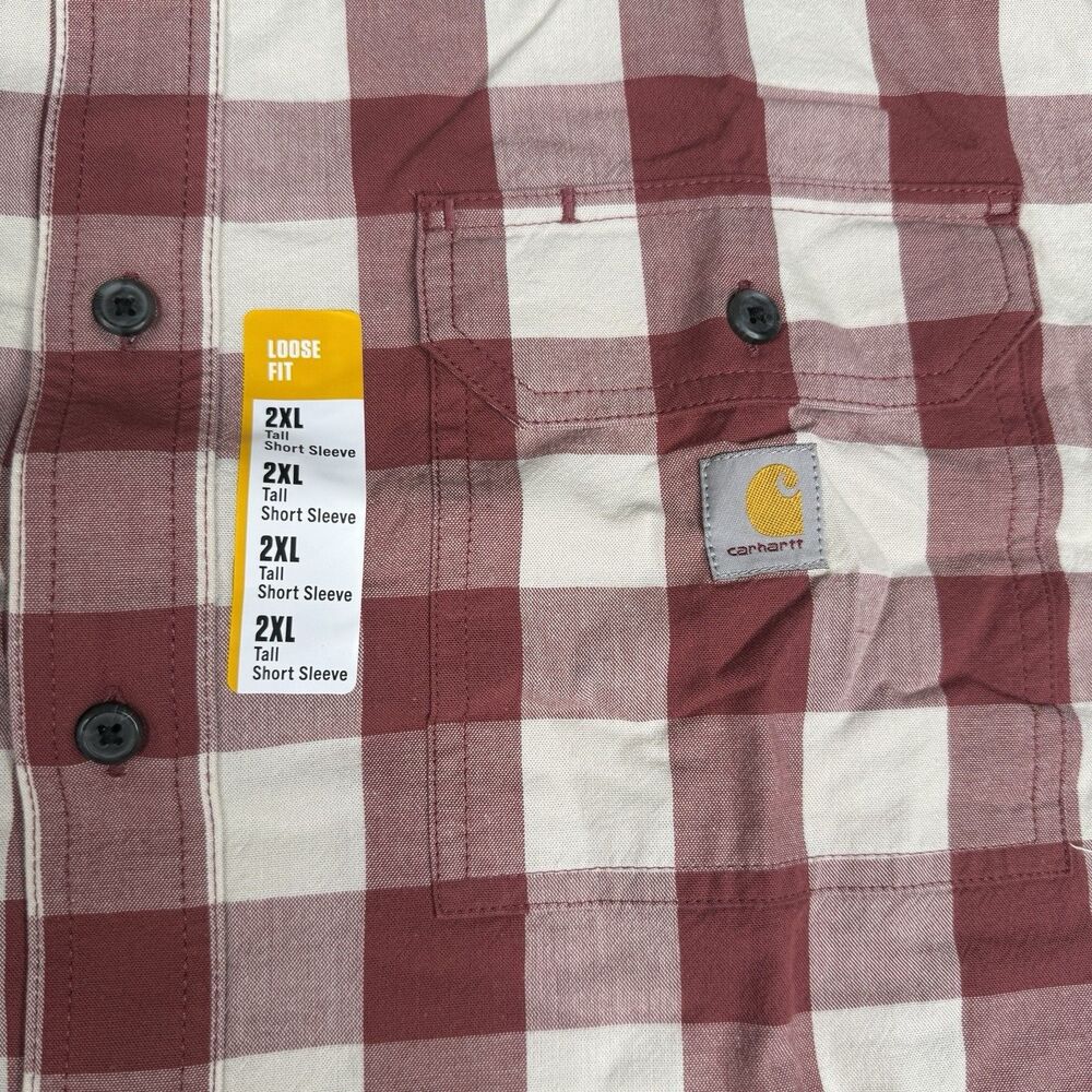 Carhartt Shirt Mens 2XL Tall Red Plaid Loose Fit Midweight Short Sleeve 106140 - Picture 7 of 12